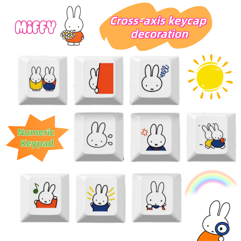 Custom Keycaps - 新しいミッフィーウサギの漫画風キュートなキーキャップ、創造的な個性的な不透明PBTクロスシャフトメカニカルキーキャップ、高さのあるキーボードデコレーション