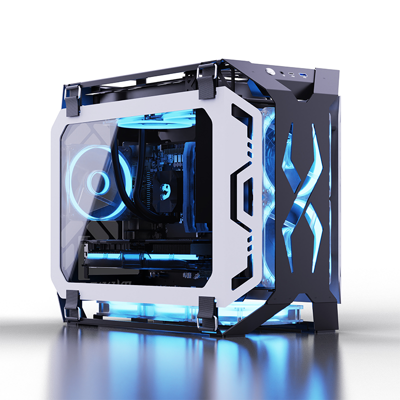 Pc Gaming Rgb - Lovingcool新デザインオープンスタイルゲーミングシャーシ強化ガラスMicro ATX Mini ITX対応コンピューターRGBケースデスクトップPCケース（ファン付き）