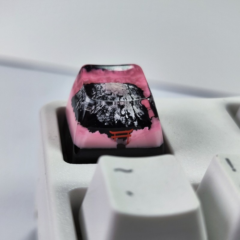 Custom Keycaps - メカニカルキーボード用カスタムレジンキーキャップ 雪山桜柄 半透明 スムーズな装飾用単体交換パーツ
