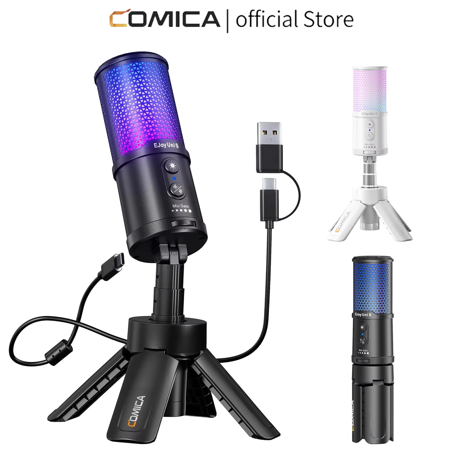 Pc Gaming Youtubers - COMICA RGBゲーミングUSBコンデンサーマイク、三脚スタンド付き、ノイズ除去機能搭載、録音、ポッドキャスト、チャット、YouTube、PC、PS EJoy UNI S対応