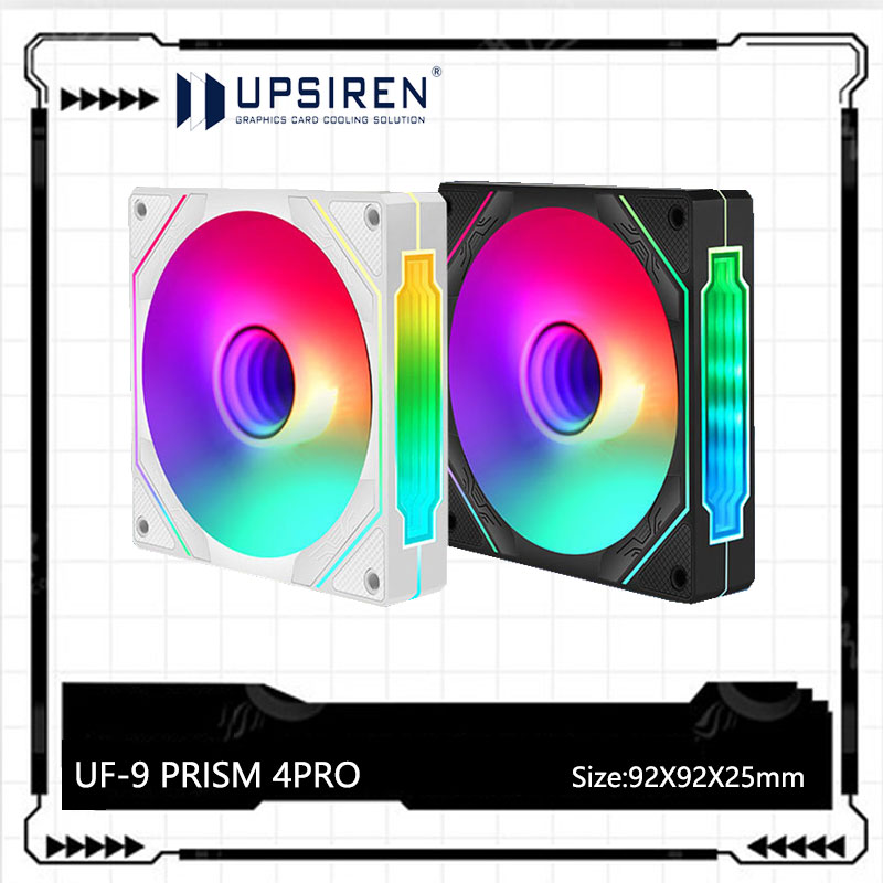Argb Case Fan - 冷却ファン,UPSIREN-PWMサイレント,コンピュータシャーシ,大空気量,argb,92mm, 12v,4ピン,UF-9,プリズム,4 pro
