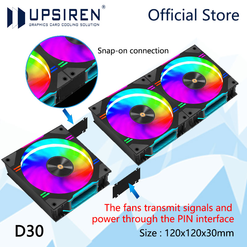 Argb Case Fan - UPSIREN D30 120X120X30mm コンピュータケース冷却ファン空冷/水冷ラジエーター/5V 3PIN ARGB/4PIN