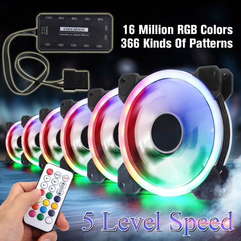 120mm RGB 静音調整可能PC冷却ファン IRリモコン - Pc Gaming Rgb のレビューと価格