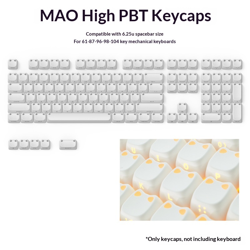 113キー MAO キュートな猫耳半透明キーキャップ PBT - Custom Keycaps のレビューと価格